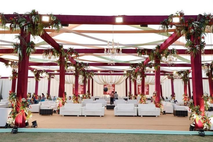 Maroon Pergola Interior Decoration Wedding Kanpur