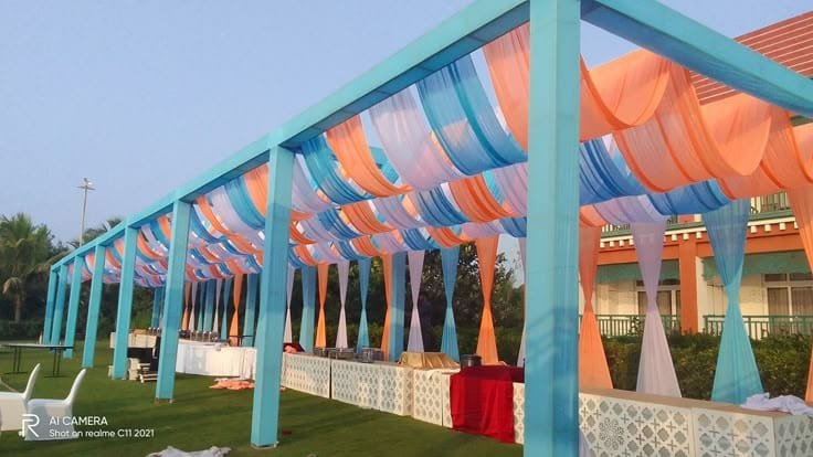 Teal Orange Colourful Tent Wedding Decoration Bithoor